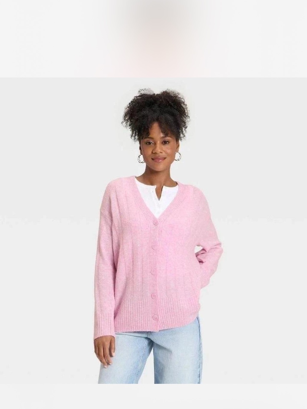 NWT universal thread Pink V-Neck Button Cardigan Sweater oversized Size M